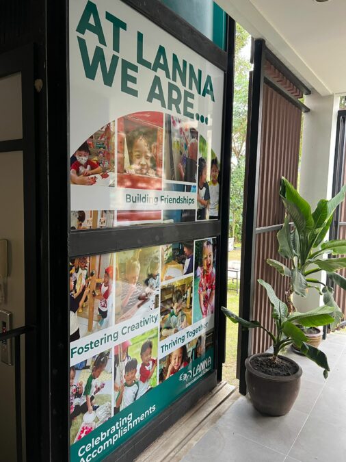 The lower glass panels of the elevator